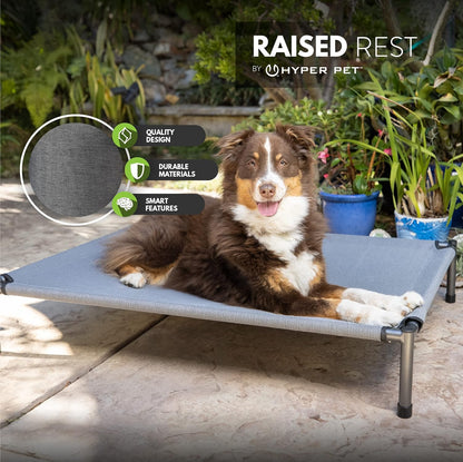 Raised Rest Deluxe Elevated Dog Bed (Outdoor Dog Bed That Is a Washable Dog Bed -Great Raised Dog Bed, Large Dog Bed- X-Large Dog Bed) 40X30X6.99-Holds 125 Lbs-Gray